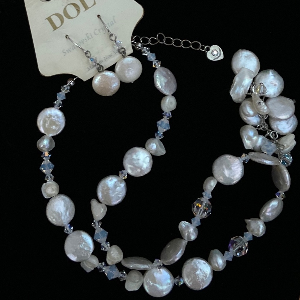 DOL Coin Pearl&Swarovski Crystal Necklace/Ear Set